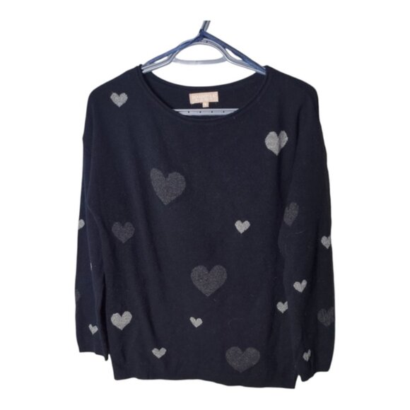 Benedetta B. Wool/Cashmere Crewneck Navy Heart Sweater Size Small - Picture 1 of 7
